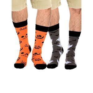 New Men's Halloween Socks Jack O'Lanterns & Bats Ghosts 2-Pairs Size 10-13